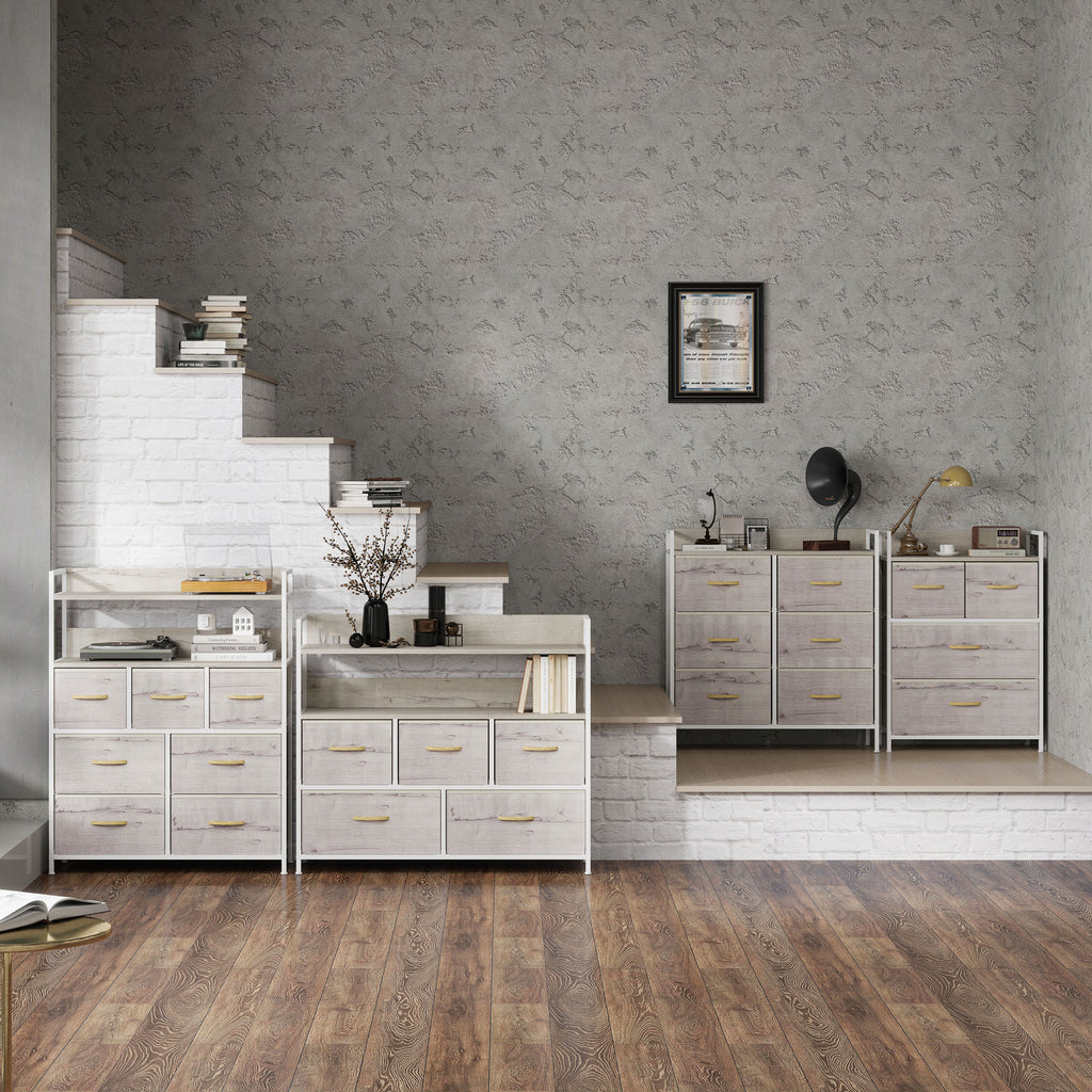 HOMCOM Rustic Chest of Four Fabric Drawers - Black