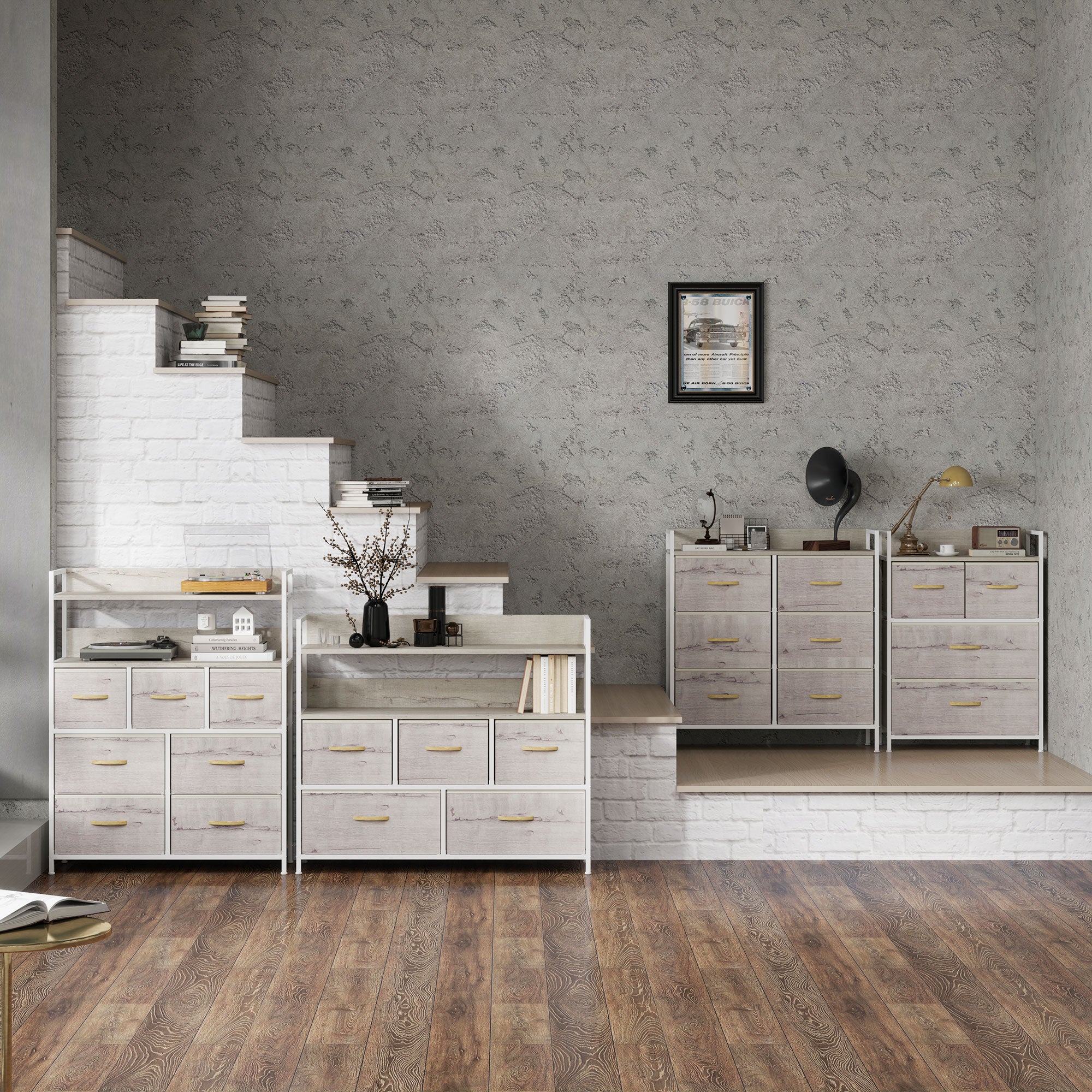 HOMCOM Rustic Chest of Four Fabric Drawers - Black