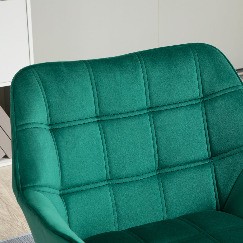 HOMCOM Accent Chair, Velvet Upholstered Vanity Tub Chair with Flared Armrests, Slanted Back, Solid Wood Legs, Comfy Padding Armchair, Home Bedroom Furniture Seating, Set of 2, Green