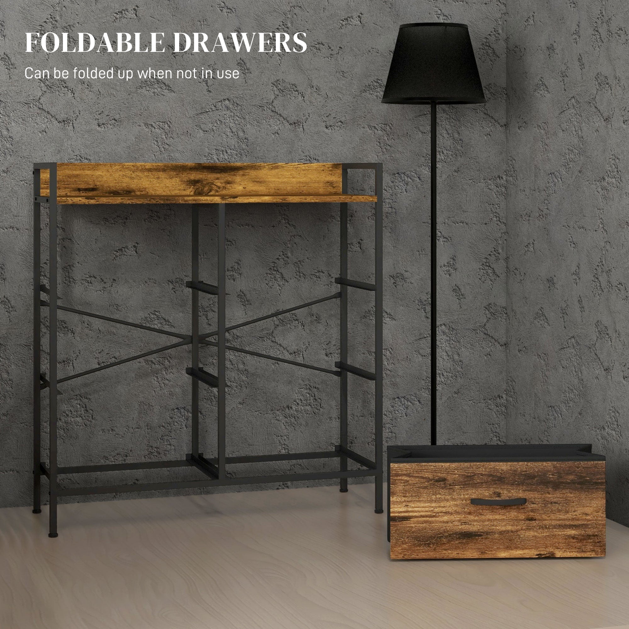 HOMCOM Rustic Chest of Six Fabric Drawers - Rustic Brown