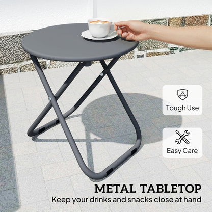 Outsunny Patio Bistro Set, Folding Patio Furniture Set with 2 Chairs and Table, Grey