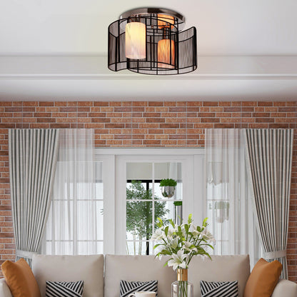 Modern Chandelier, Semi-Flush Mount Ceiling Light with Glass Lampshade, 2 x E27 Bulb Base for Hallway, Dining Room, Living Room, White and Black