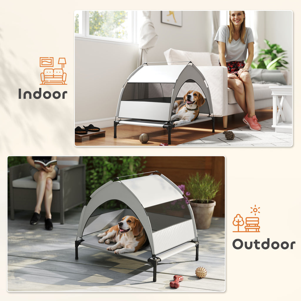PawHut Portable Elevated Dog Bed with Removable Canopy, Cooling Raised Pet Cot for Small Medium Dogs, 76 x 61 x 70 cm