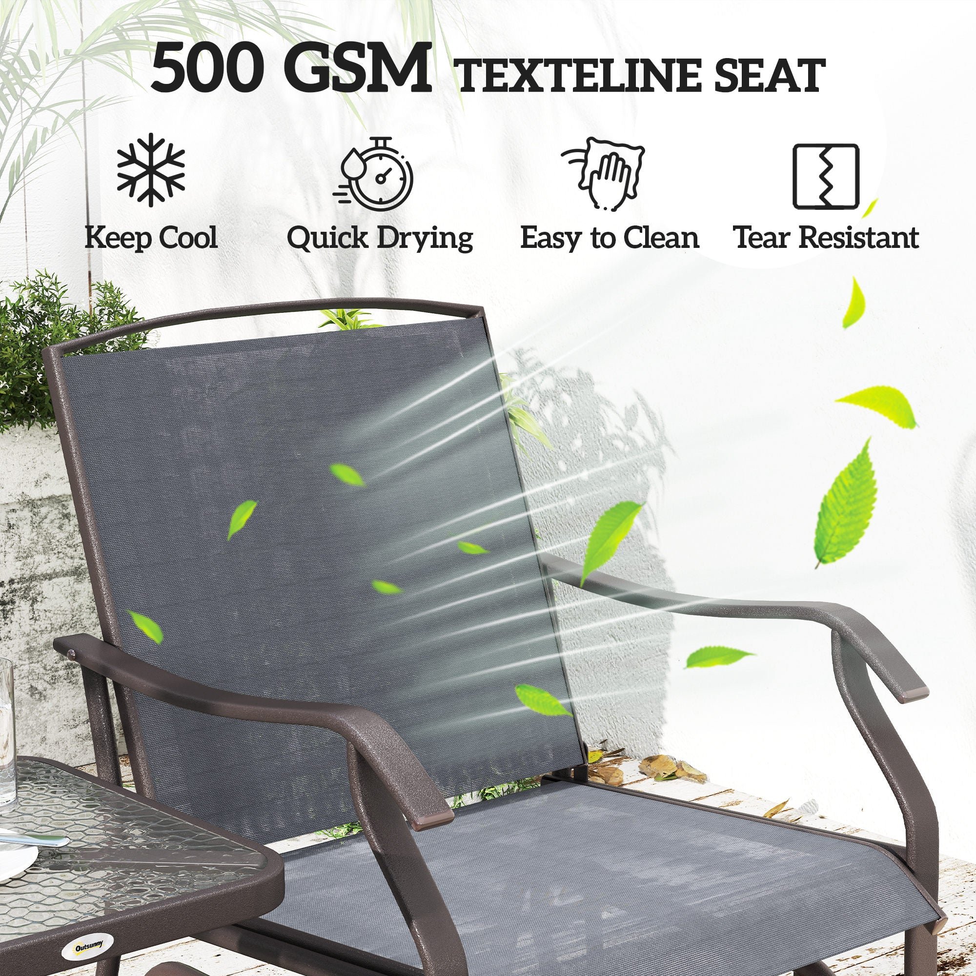 Outsunny Glider Rocking Chair & Table Set 2 Single Seaters Rocker Garden Swing Chair Patio Furniture Bistro Set Grey