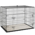 PawHut Foldable Dog Crate with 2 Doors with Tray, Soft Cushion, for Large Medium Dogs, 90 x 58 x 62, Black