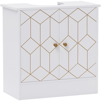 Under Sink Bathroom Cabinet, Under Sink Cabinet with Adjustable Shelf and Open Compartment for Basin with or without Pedestal, 60 x 30 x 60cm, White